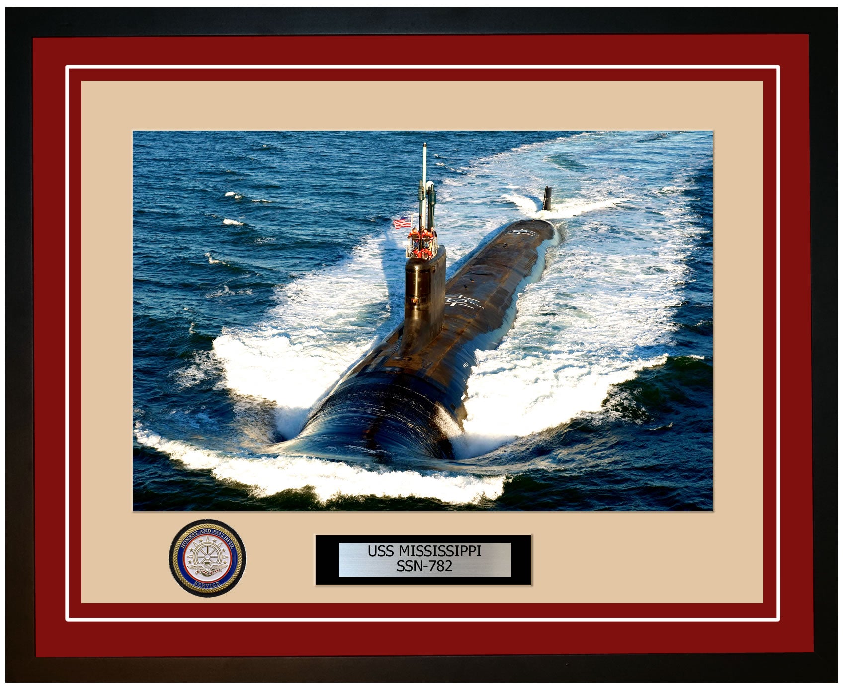 USS Mississippi SSN-782 Framed Navy Ship Photo Burgundy