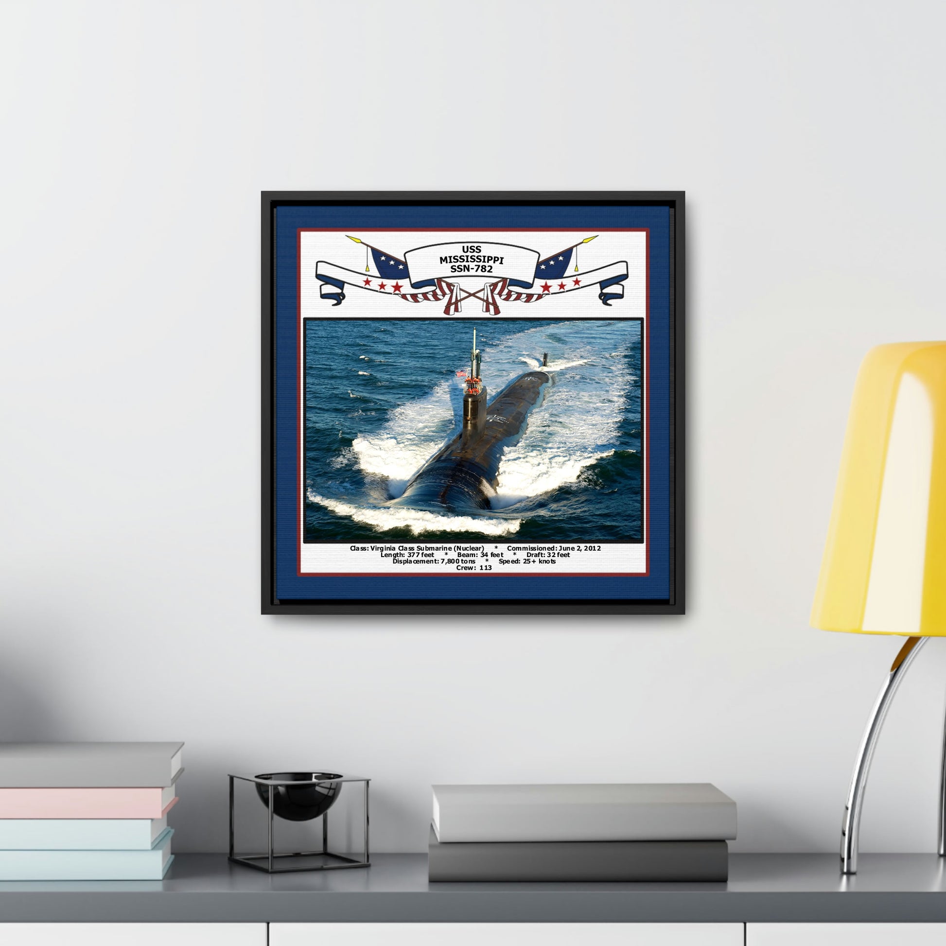 USS Mississippi SSN-782 Navy Floating Frame Photo Desk View