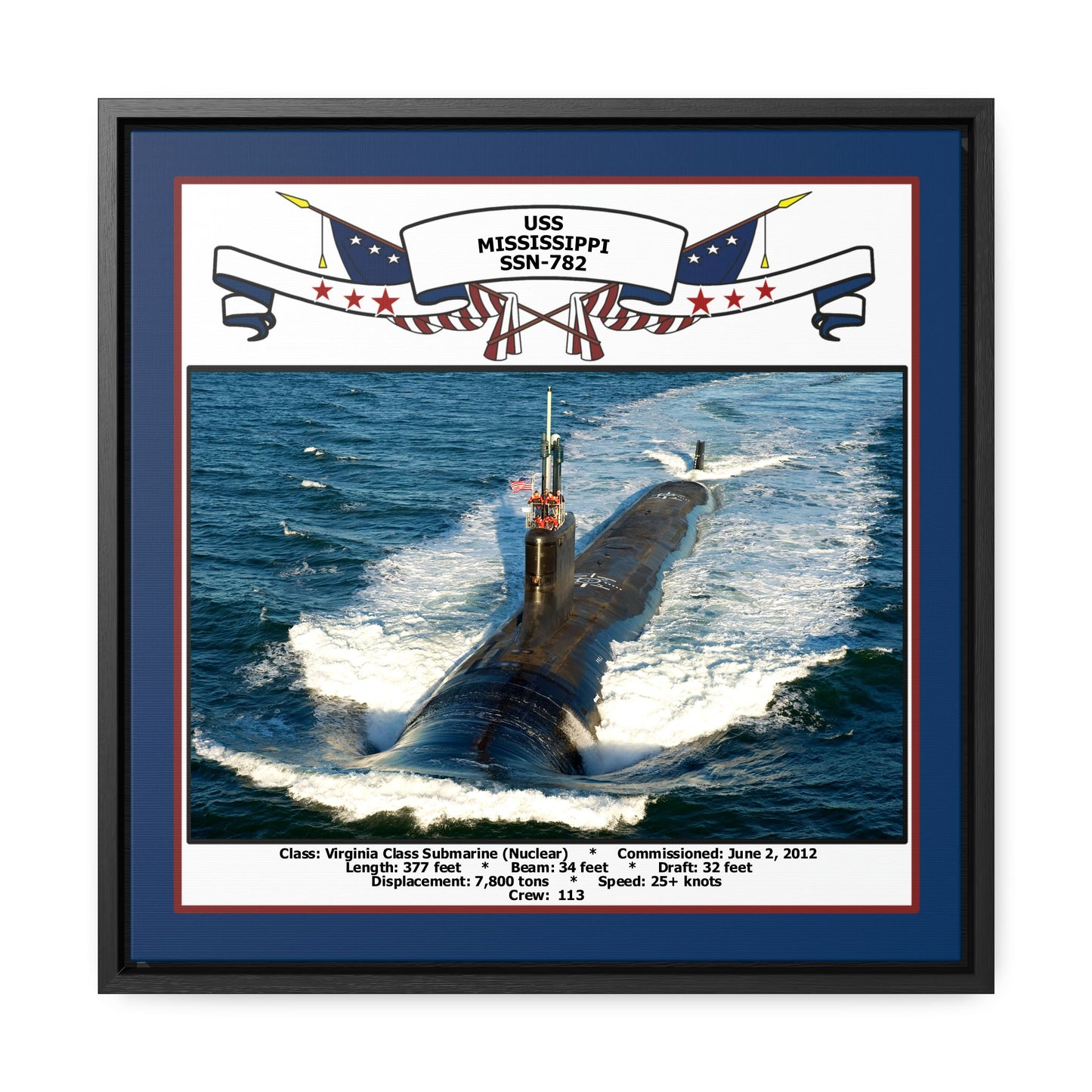 USS Mississippi SSN-782 Navy Floating Frame Photo Front View