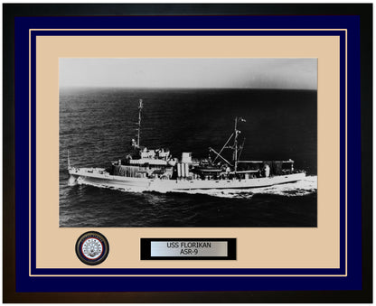 USS FLORIKAN ASR-9 Framed Navy Ship Photo Blue