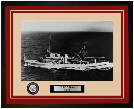 USS FLORIKAN ASR-9 Framed Navy Ship Photo Burgundy
