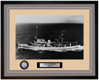 USS FLORIKAN ASR-9 Framed Navy Ship Photo Grey