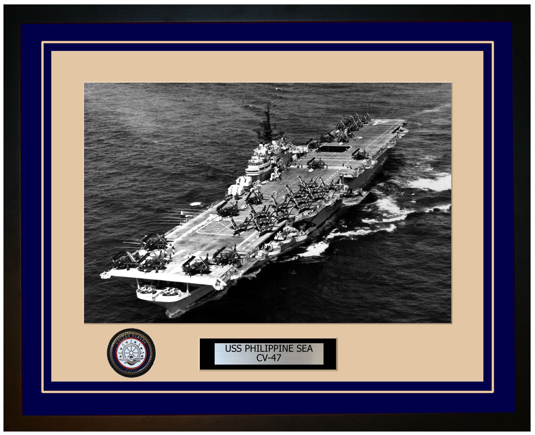 USS PHILIPPINE SEA CV-47 Framed Navy Ship Photo Blue