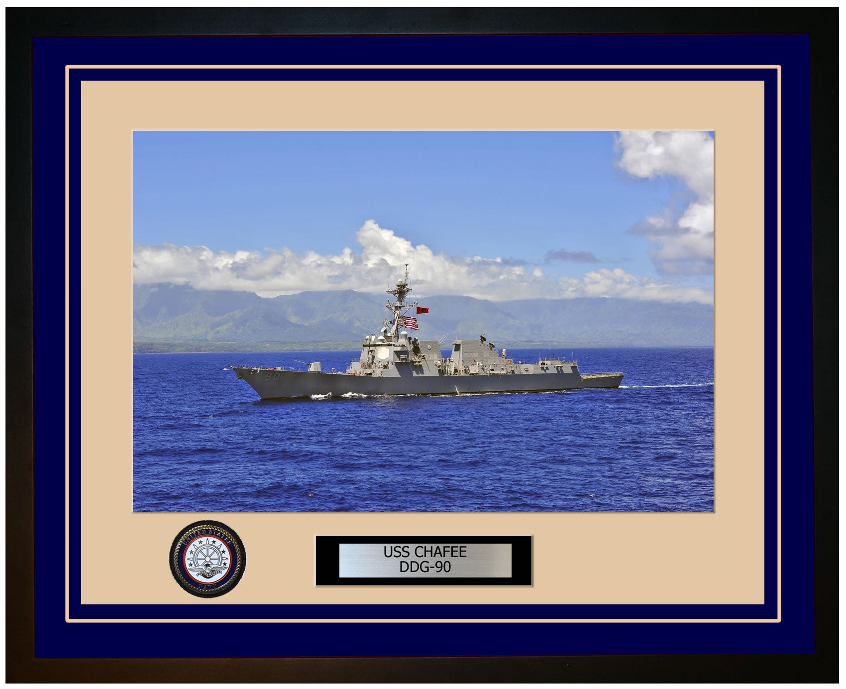 USS CHAFEE DDG-90 Framed Navy Ship Photo Blue