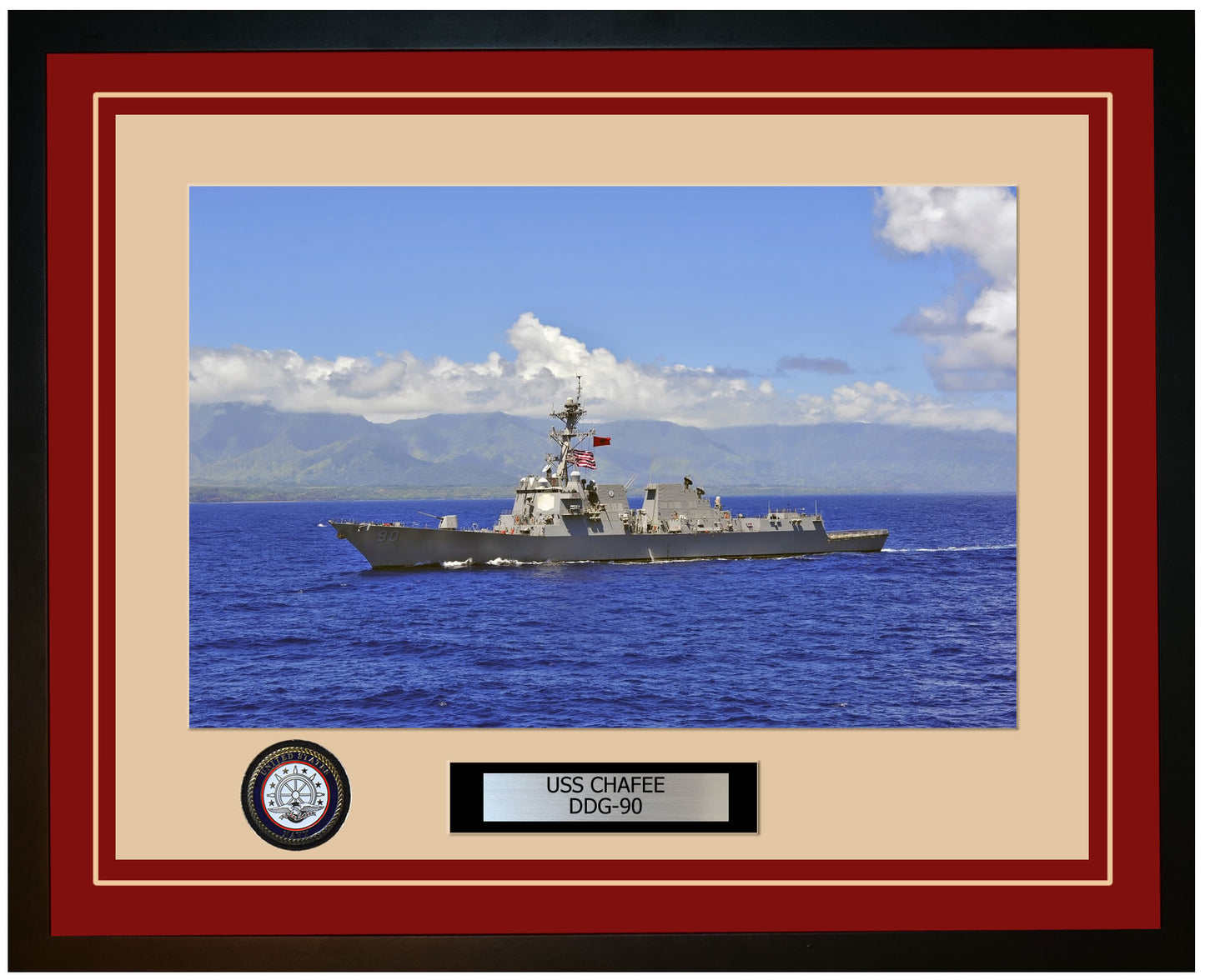 USS CHAFEE DDG-90 Framed Navy Ship Photo Burgundy