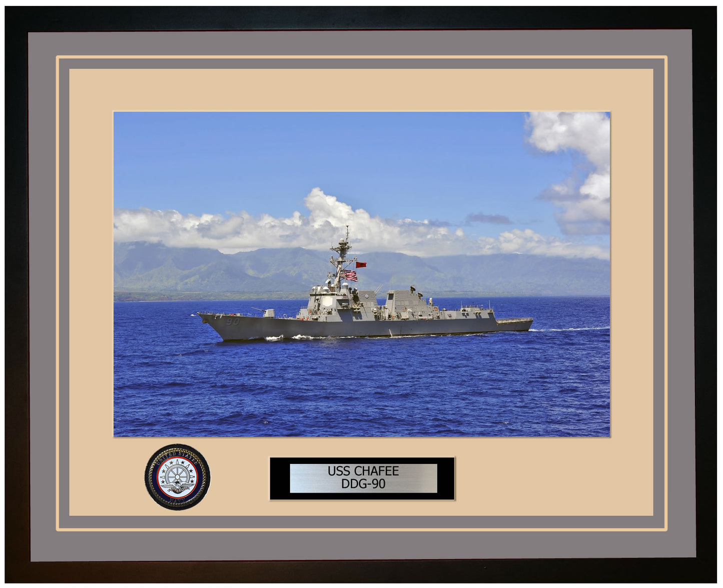 USS CHAFEE DDG-90 Framed Navy Ship Photo Grey