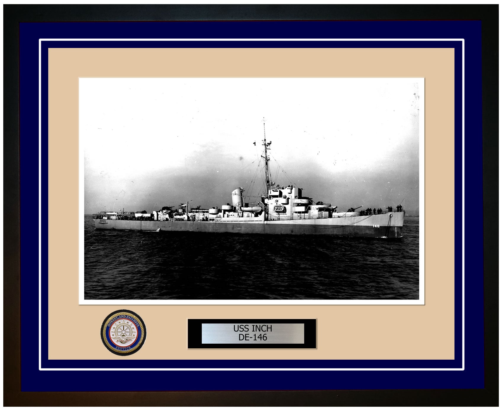 USS Inch DE-146 Framed Navy Ship Photo Blue