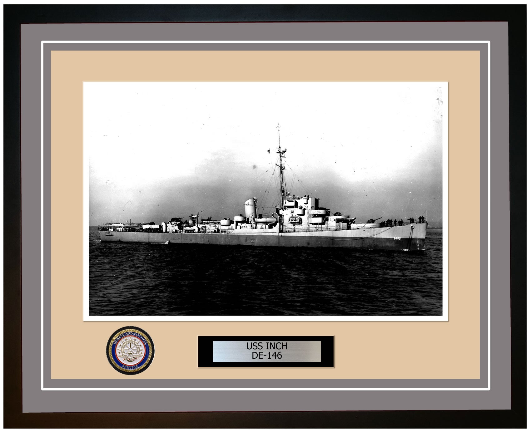 USS Inch DE-146 Framed Navy Ship Photo Grey