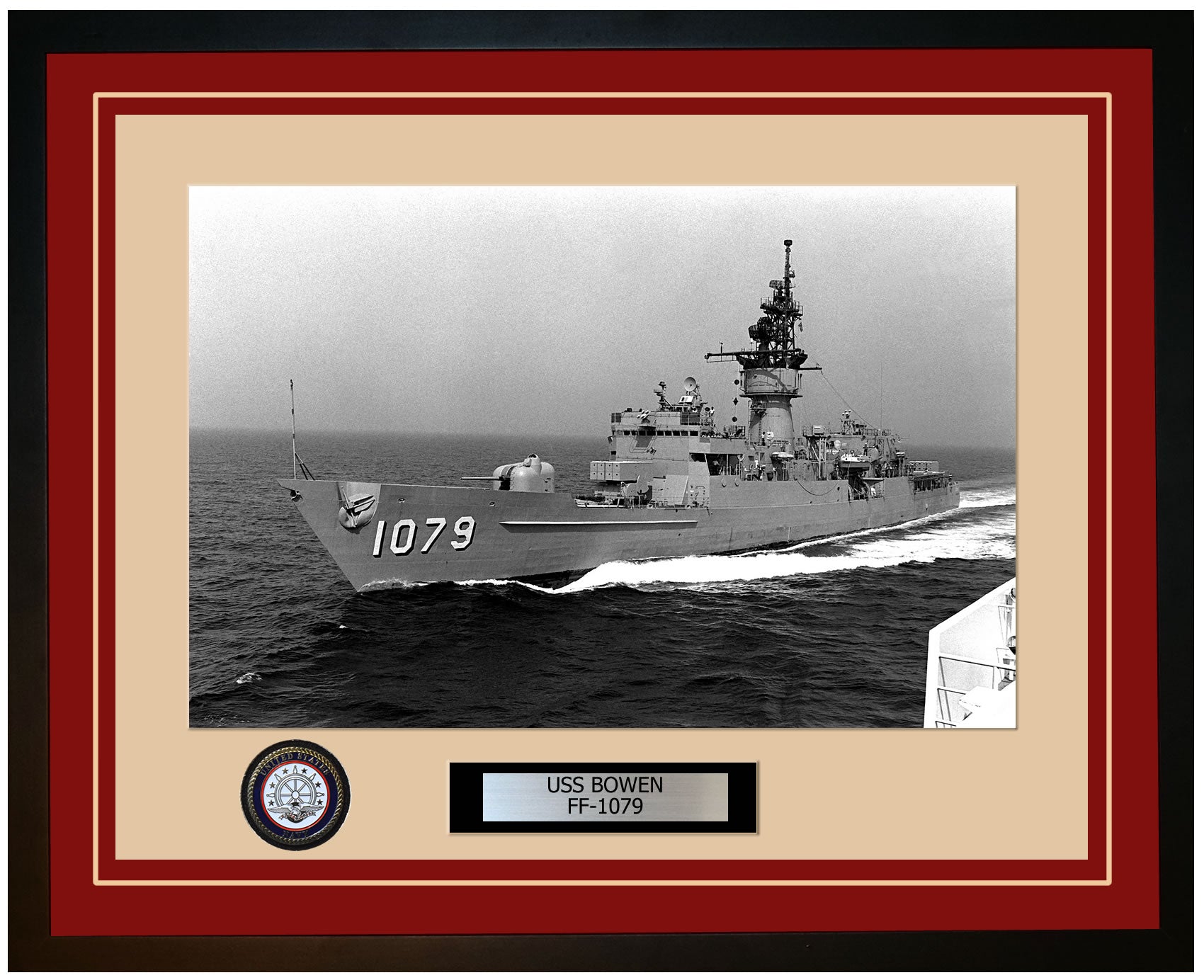 USS BOWEN FF-1079 Framed Navy Ship Photo Burgundy