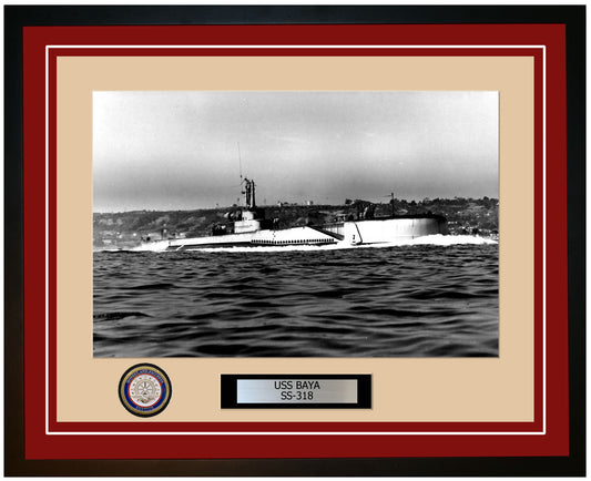 USS Baya SS-318 Framed Navy Ship Photo Burgundy