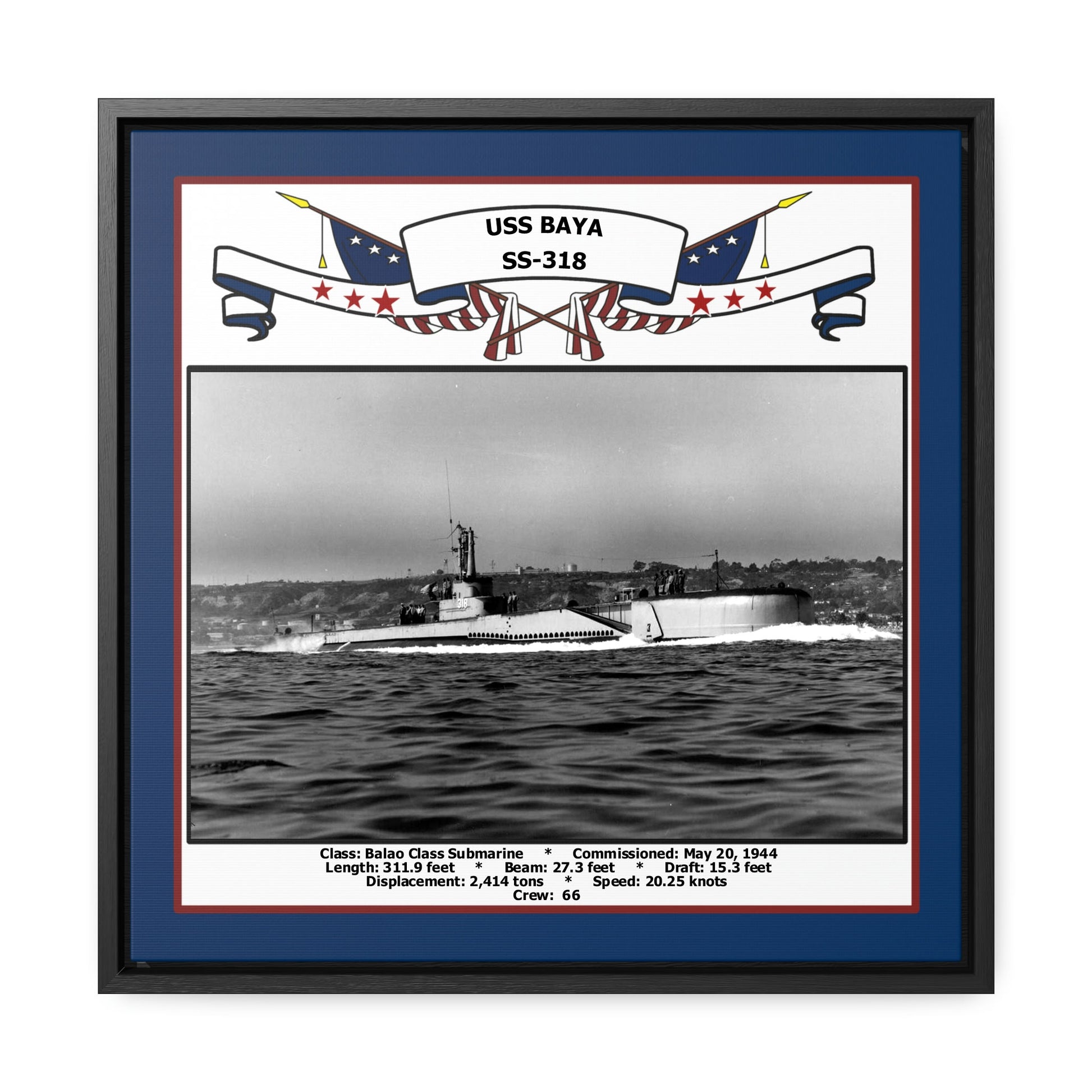 USS Baya SS-318 Navy Floating Frame Photo Front View