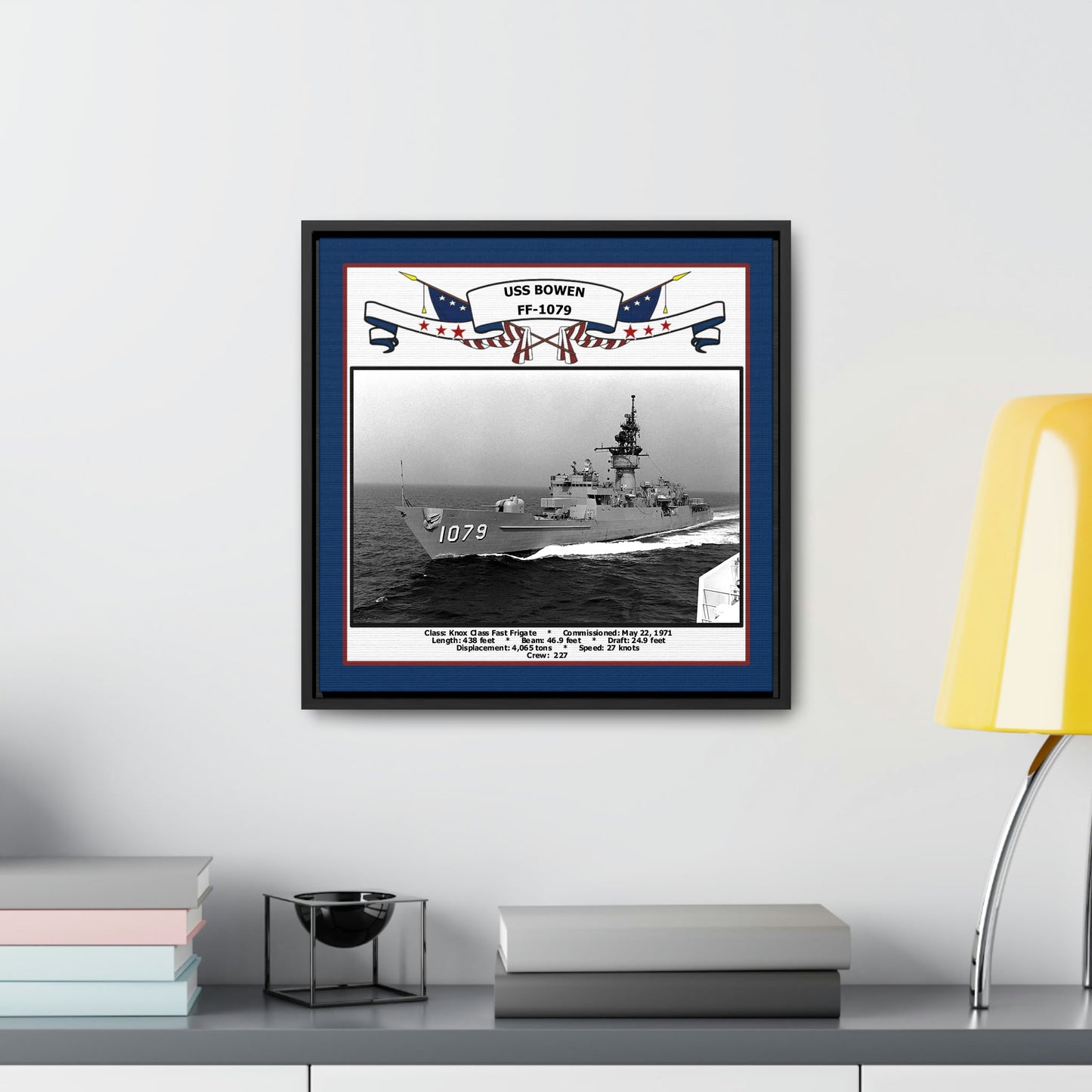 USS Bowen FF-1079 Navy Floating Frame Photo Desk View