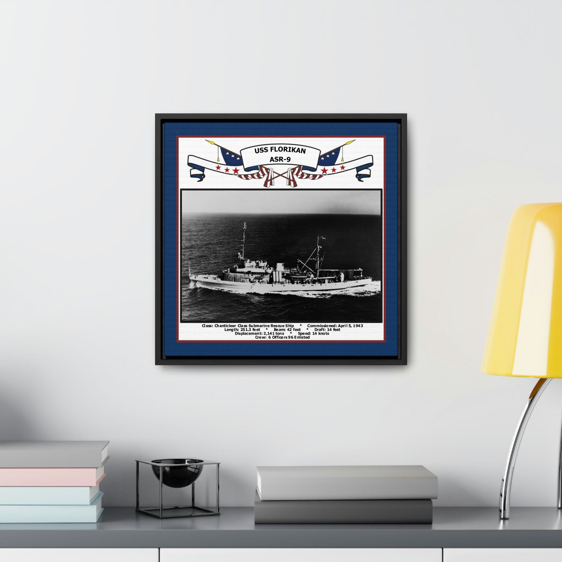 USS Florikan ASR-9 Navy Floating Frame Photo Desk View