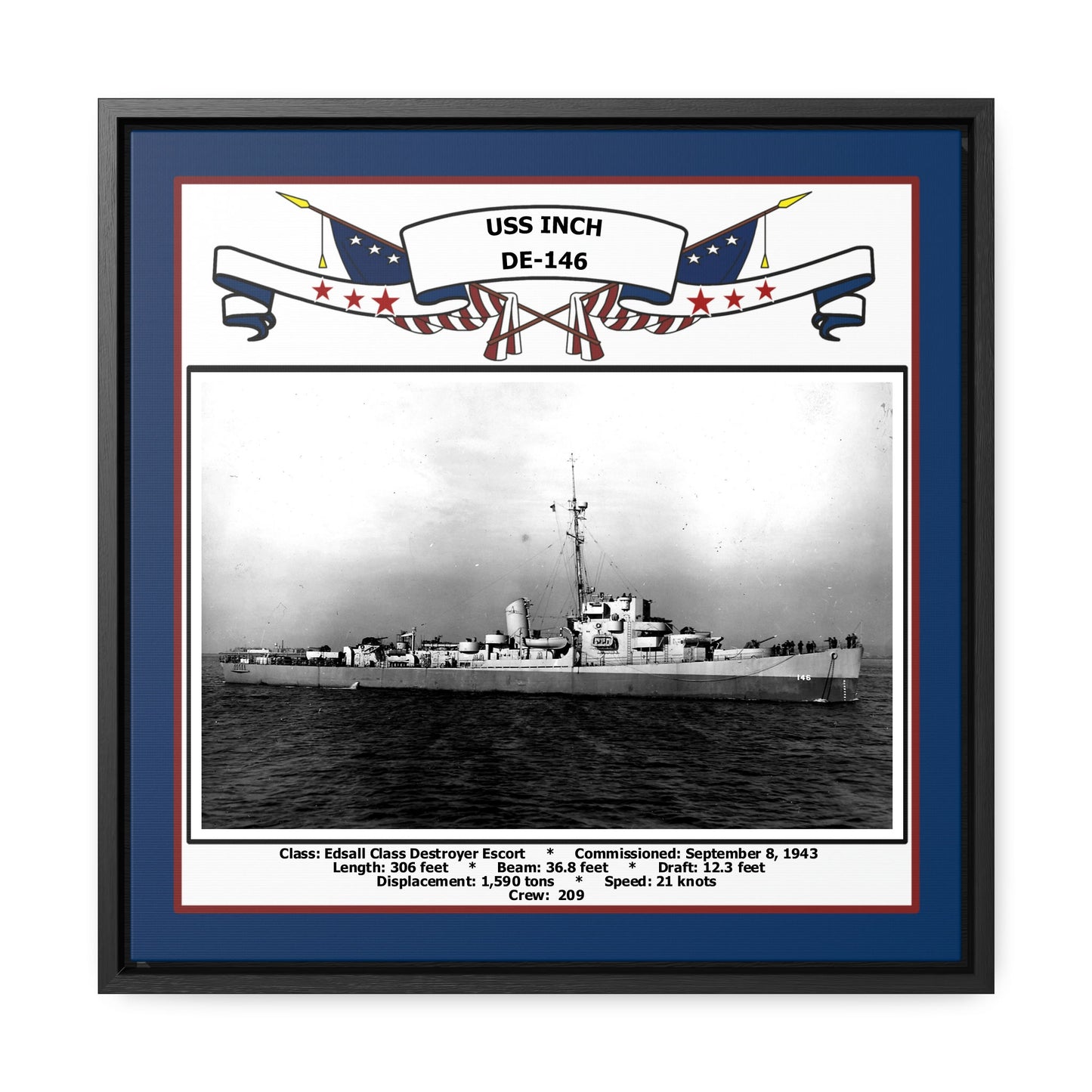 USS Inch DE-146 Navy Floating Frame Photo Front View