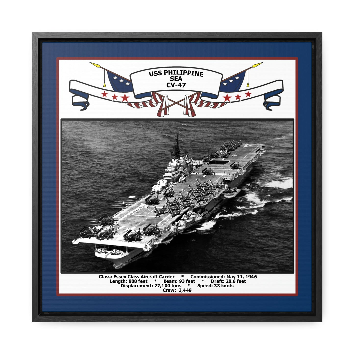 USS Philippine Sea CV-47 Navy Floating Frame Photo Front View