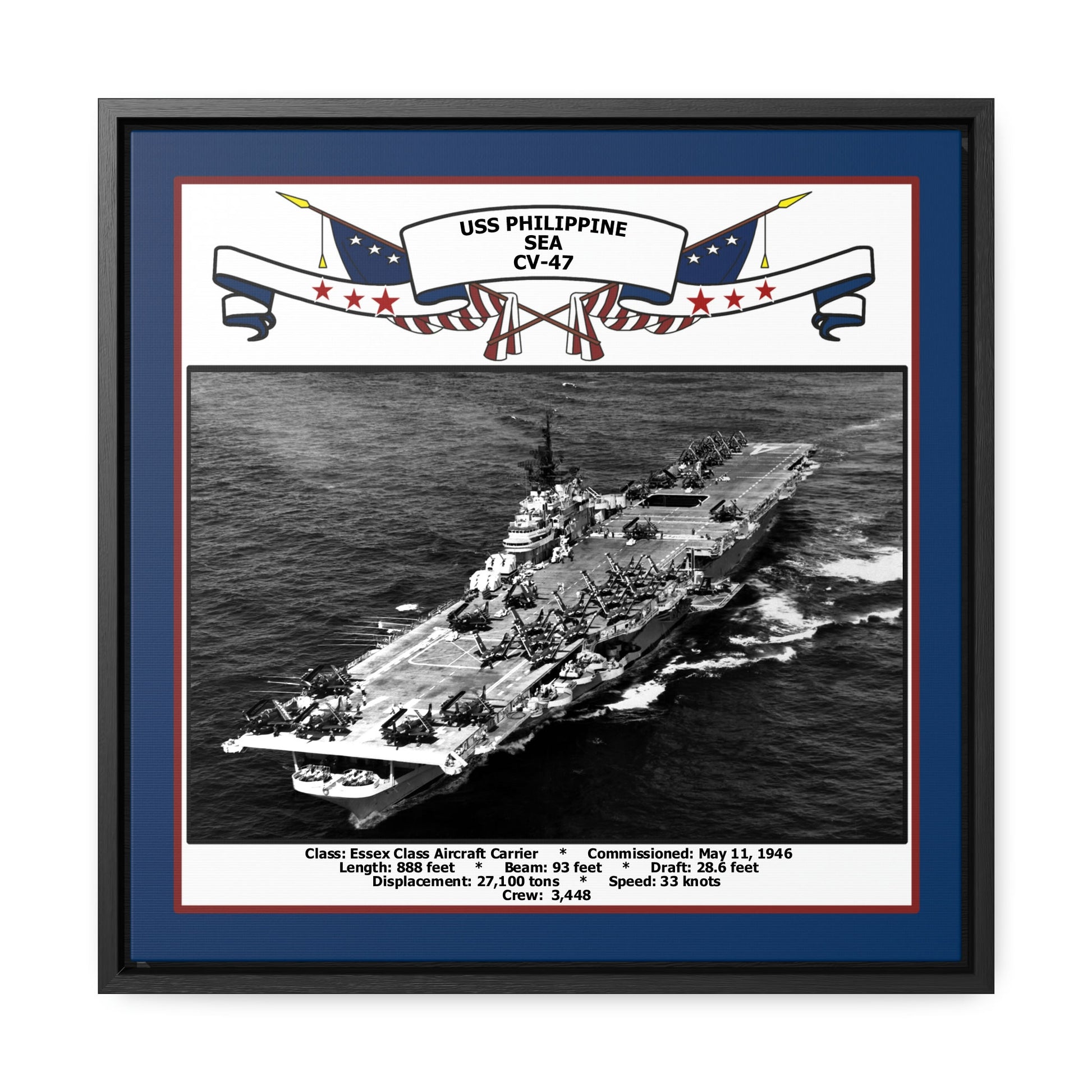 USS Philippine Sea CV-47 Navy Floating Frame Photo Front View