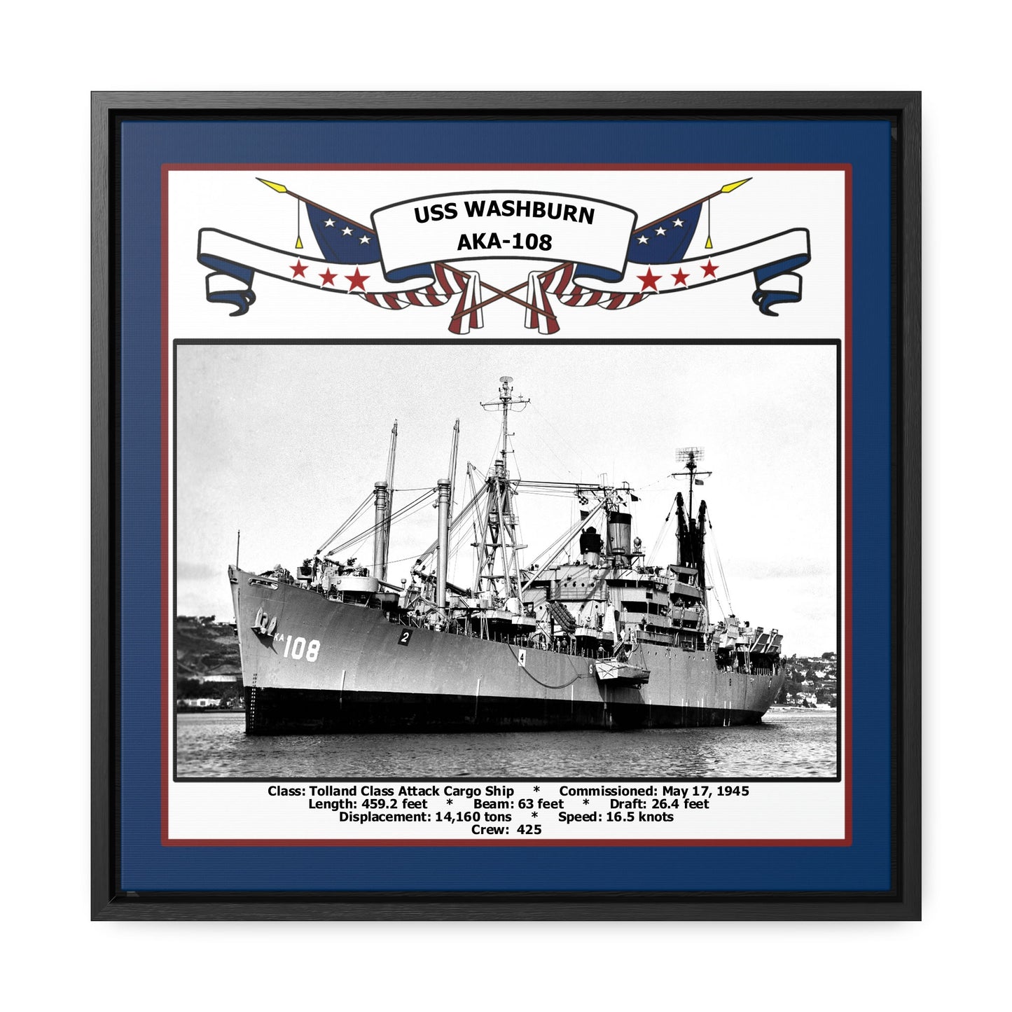 USS Washburn AKA-108 Navy Floating Frame Photo Front View