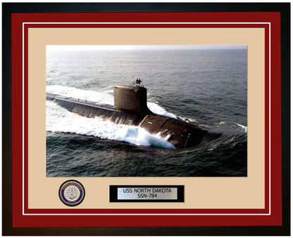 USS North Dakota SSN-784 Framed Navy Ship Photo Burgundy