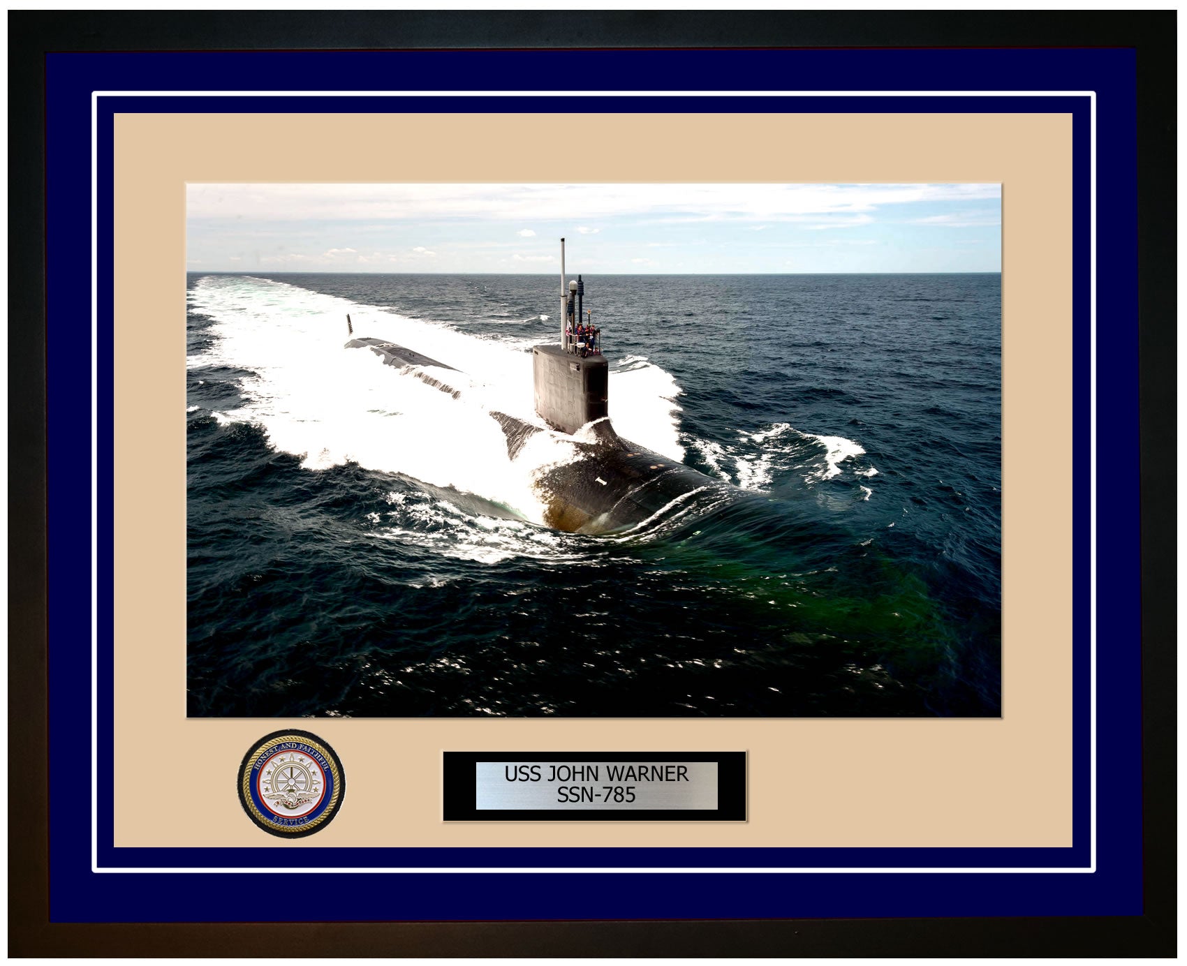 USS John Warner SSN-785 Framed Navy Ship Photo Blue