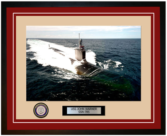 USS John Warner SSN-785 Framed Navy Ship Photo Burgundy
