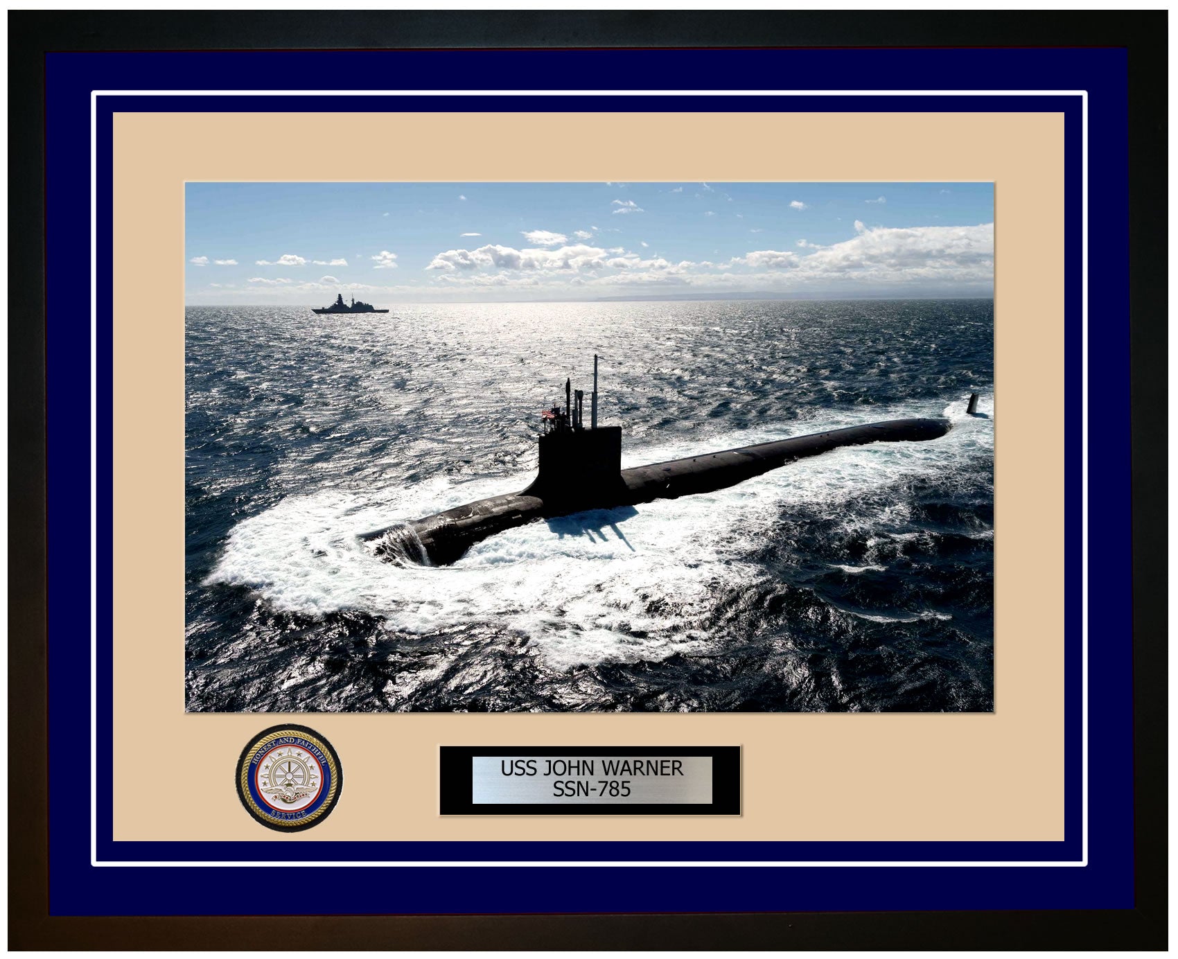 USS John Warner SSN-785 Framed Navy Ship Photo Blue