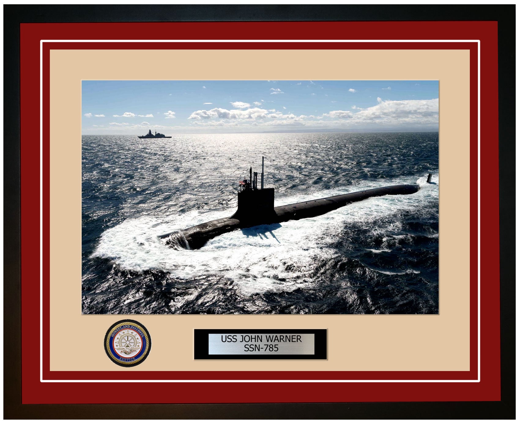USS John Warner SSN-785 Framed Navy Ship Photo Burgundy