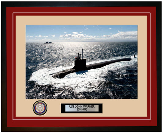 USS John Warner SSN-785 Framed Navy Ship Photo Burgundy