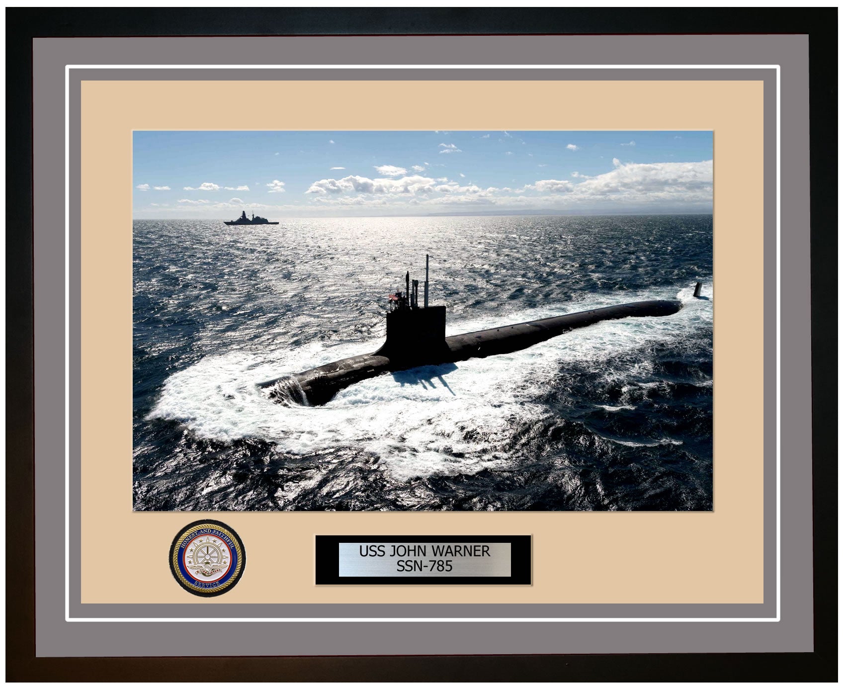 USS John Warner SSN-785 Framed Navy Ship Photo Grey