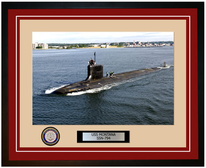 USS Montana SSN-794 Framed Navy Ship Photo Burgundy