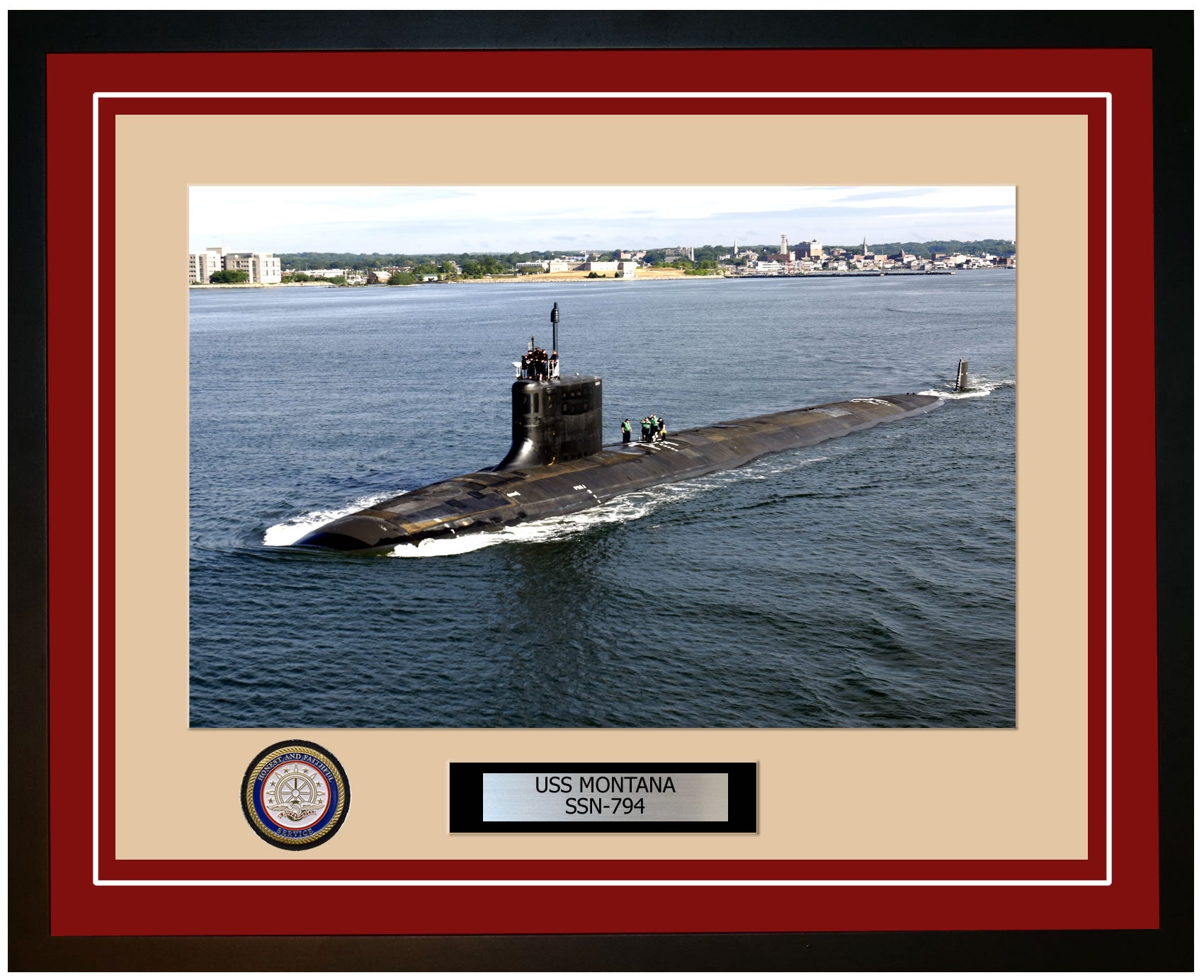 USS Montana SSN-794 Framed Navy Ship Photo Burgundy