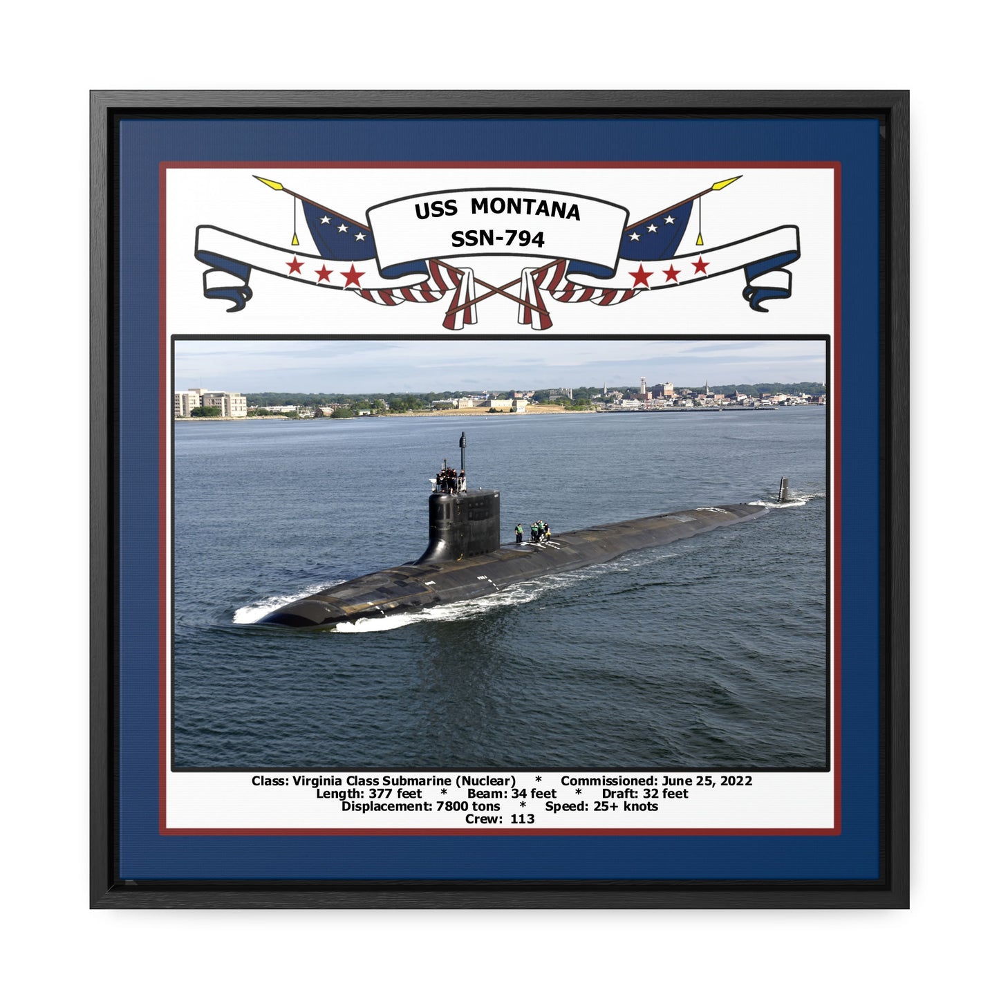 USS Montana SSN-794 Navy Floating Frame Photo Front View