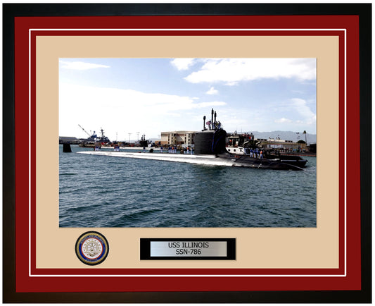 USS Illinois SSN-786 Framed Navy Ship Photo Burgundy