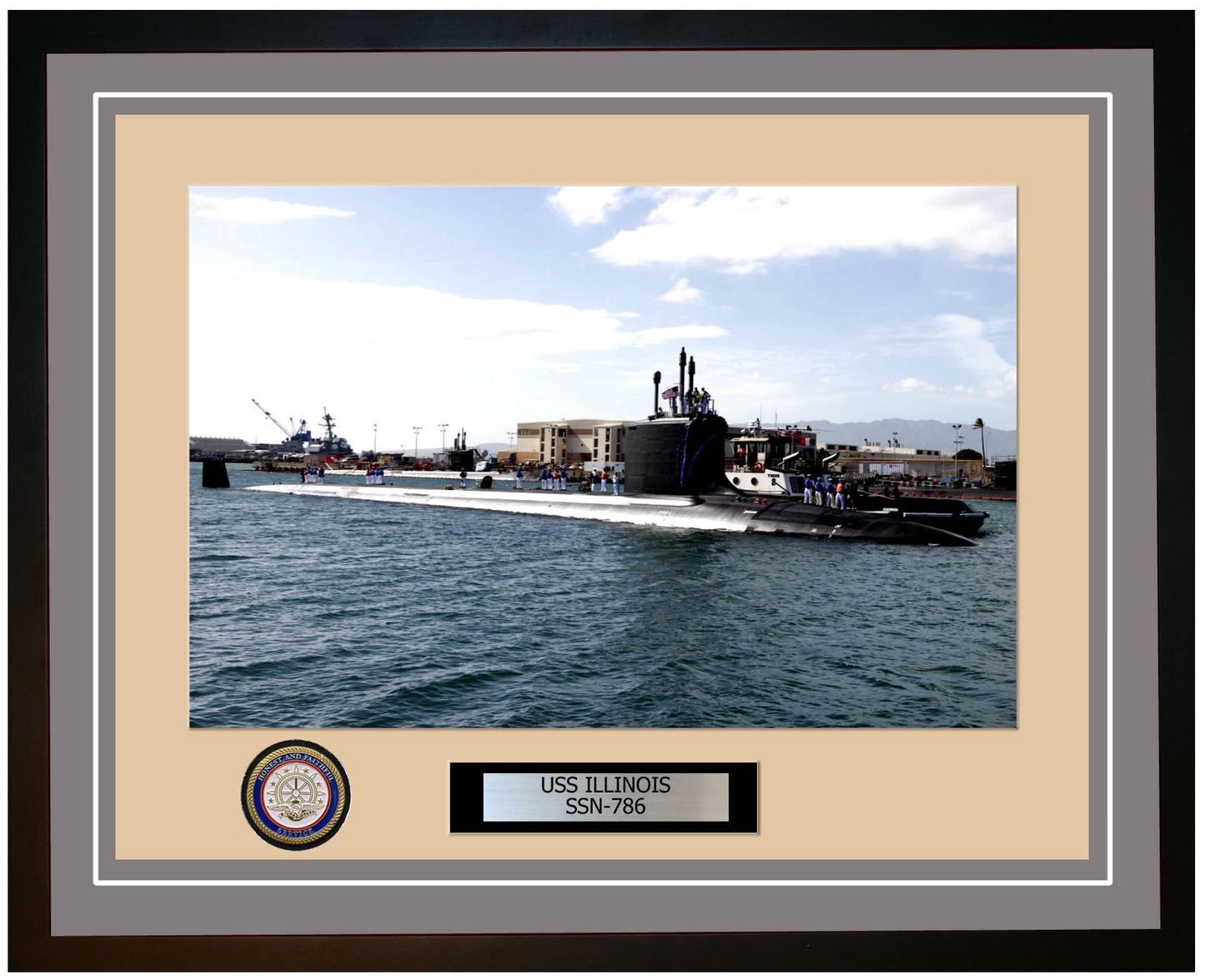 USS Illinois SSN-786 Framed Navy Ship Photo Grey