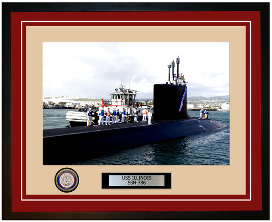 USS Illinois SSN-786 Framed Navy Ship Photo Burgundy