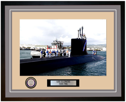 USS Illinois SSN-786 Framed Navy Ship Photo Grey