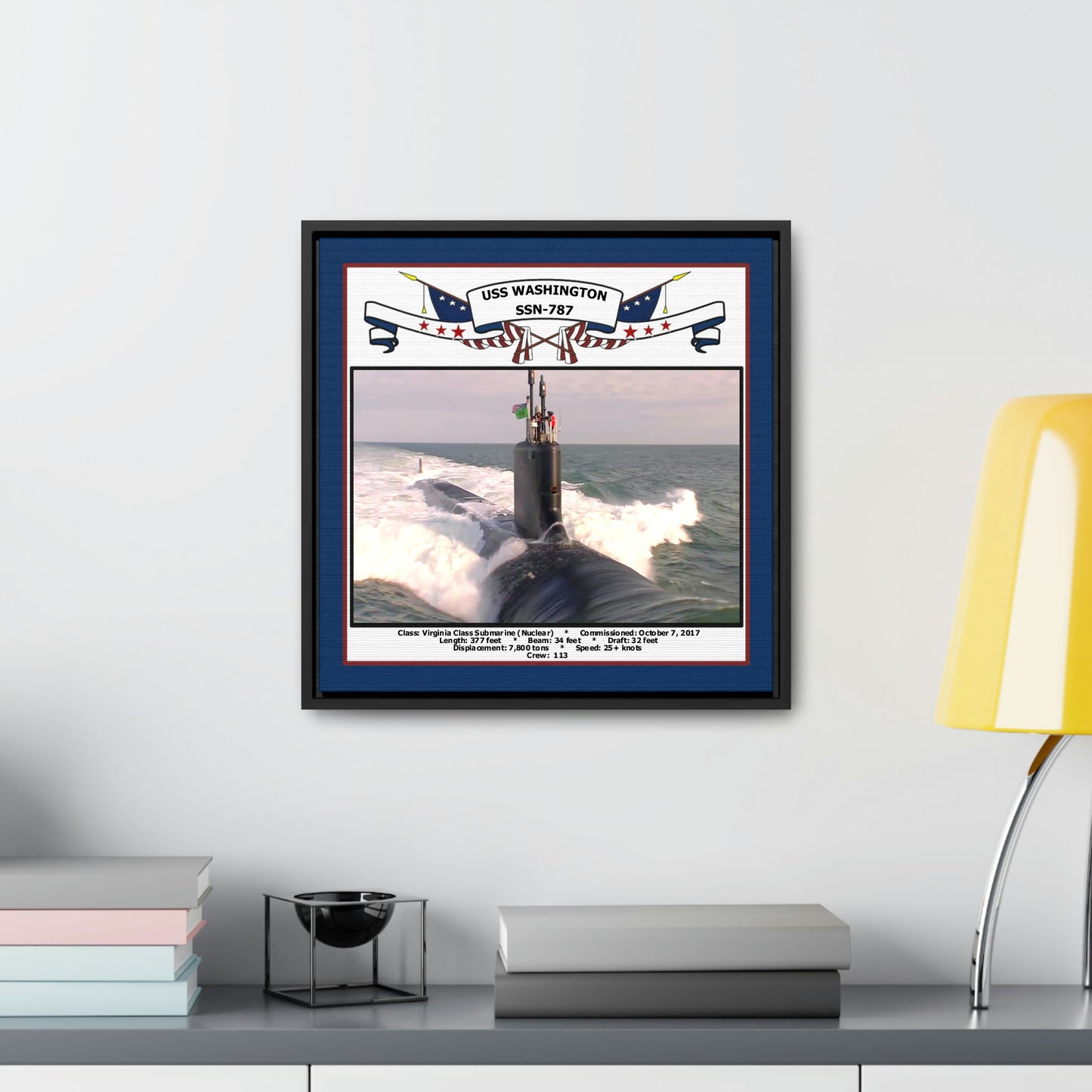 USS Washington SSN-787 Navy Floating Frame Photo Desk View