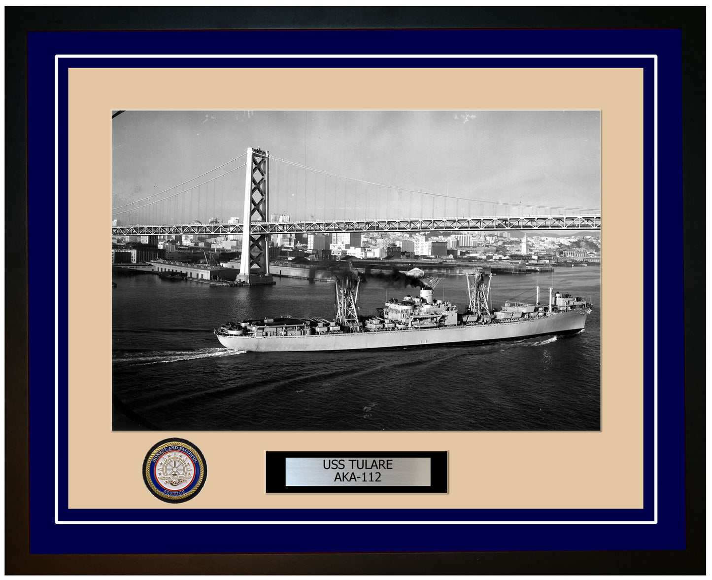 USS Tulare AKA-112 Framed Navy Ship Photo Blue