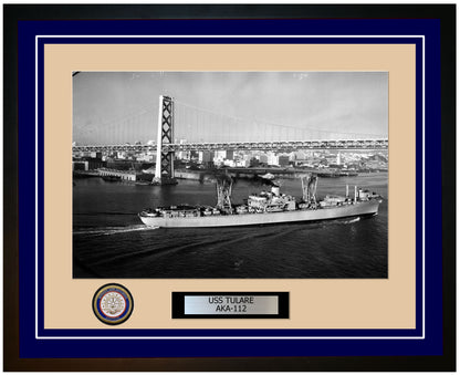 USS Tulare AKA-112 Framed Navy Ship Photo Blue