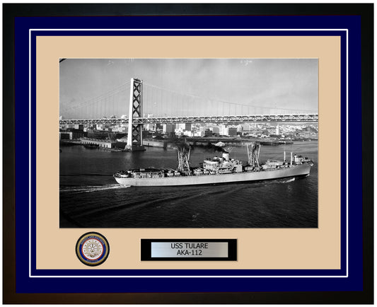 USS Tulare AKA-112 Framed Navy Ship Photo Blue
