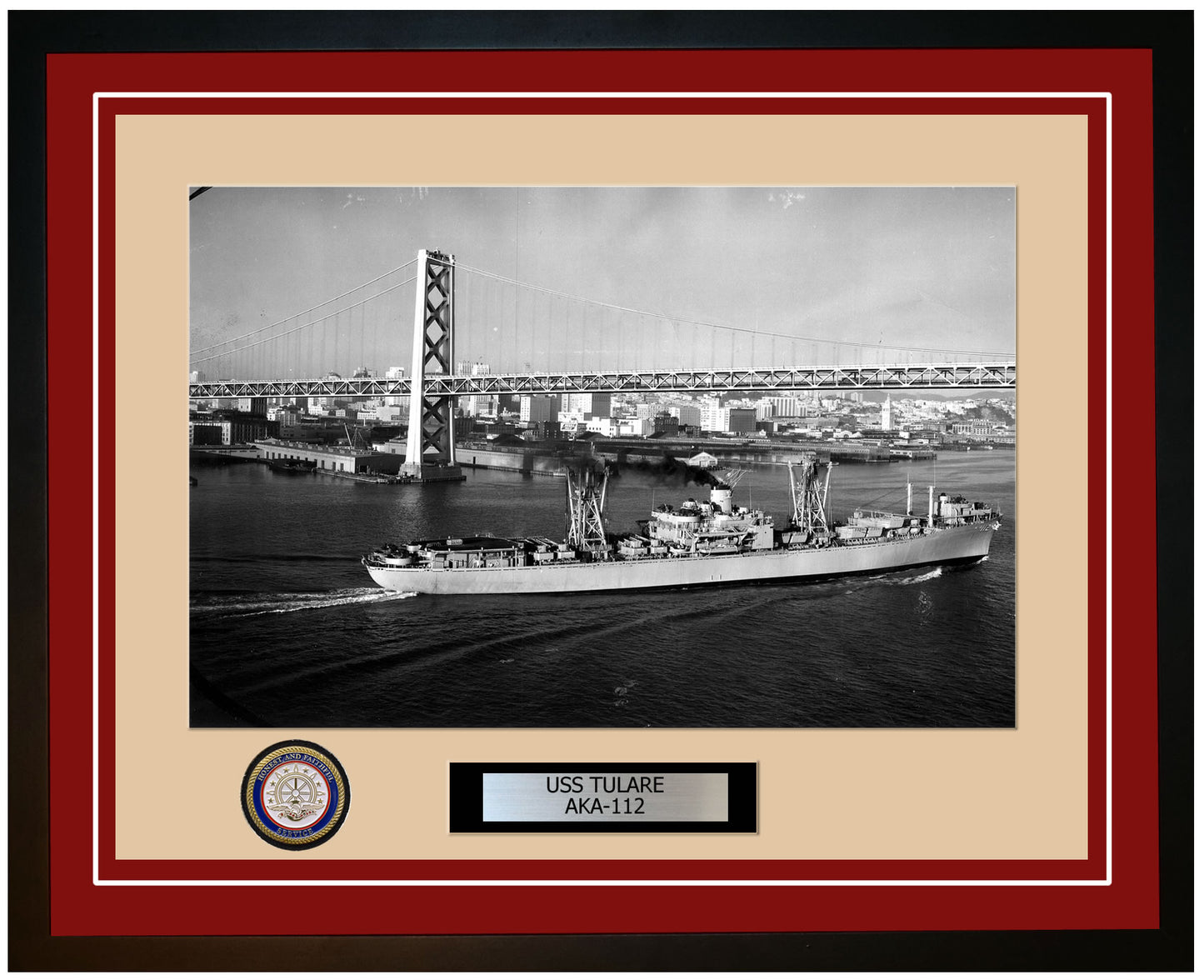 USS Tulare AKA-112 Framed Navy Ship Photo Burgundy