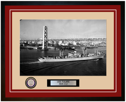 USS Tulare AKA-112 Framed Navy Ship Photo Burgundy