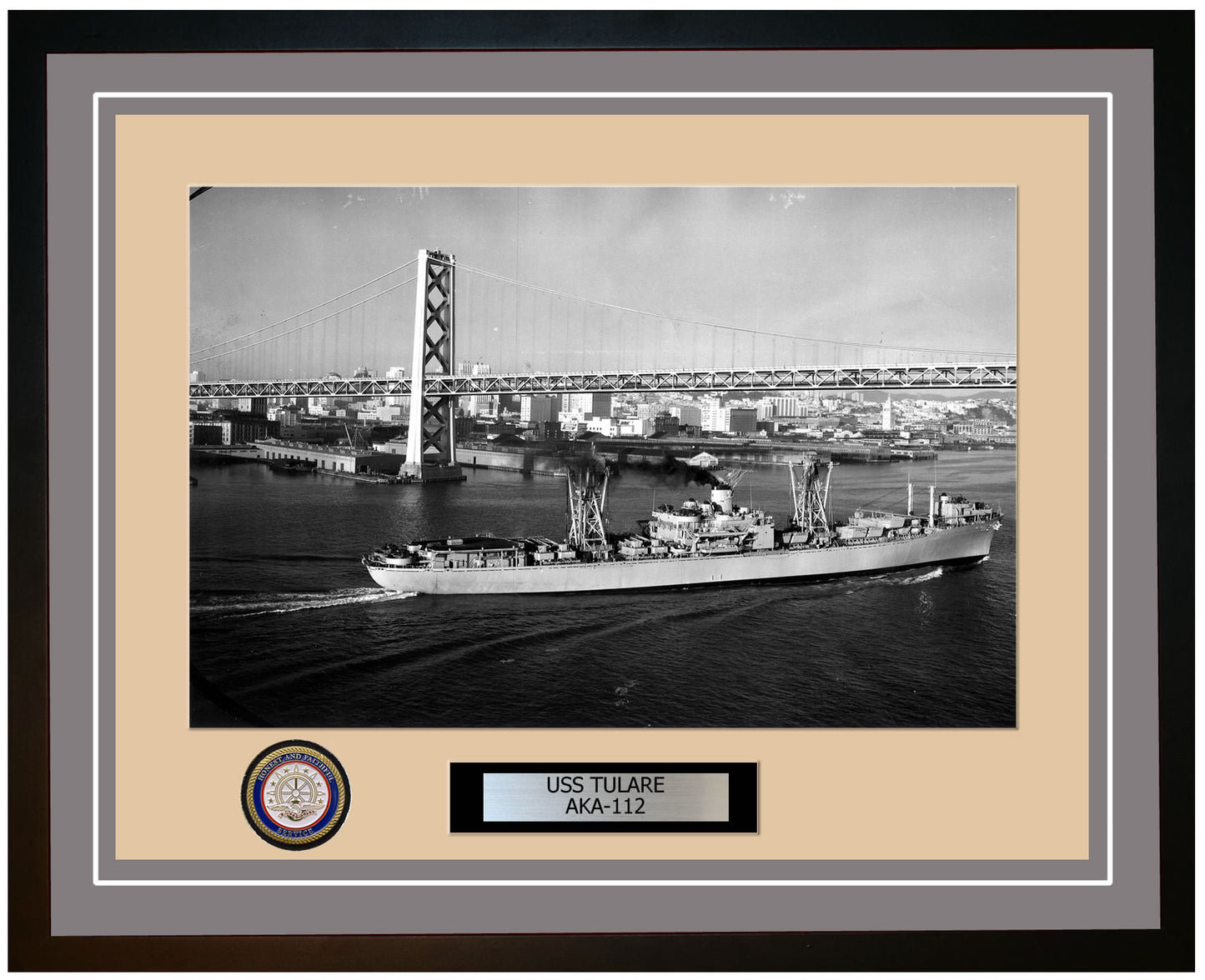 USS Tulare AKA-112 Framed Navy Ship Photo Grey