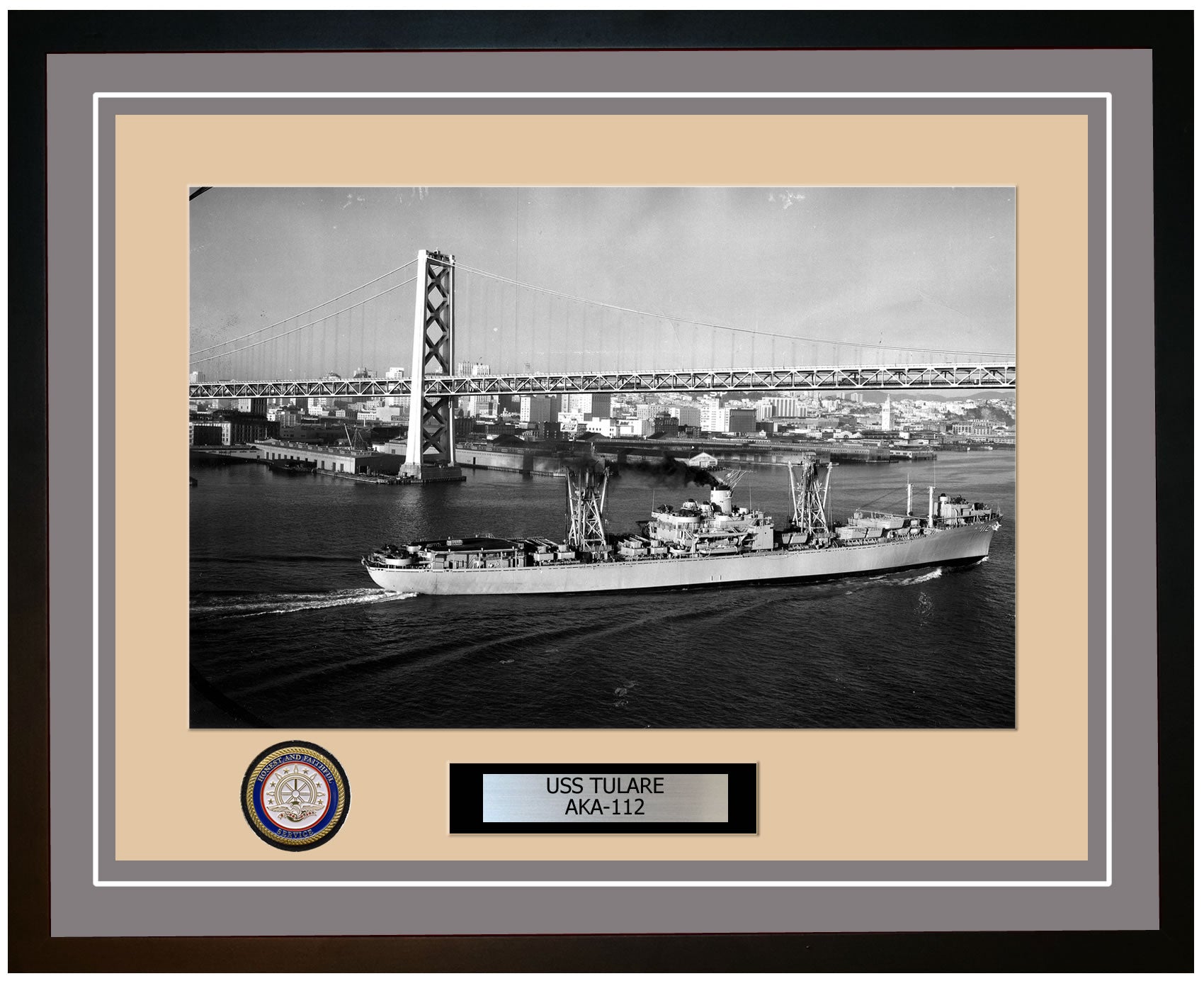 USS Tulare AKA-112 Framed Navy Ship Photo Grey
