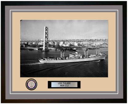 USS Tulare AKA-112 Framed Navy Ship Photo Grey