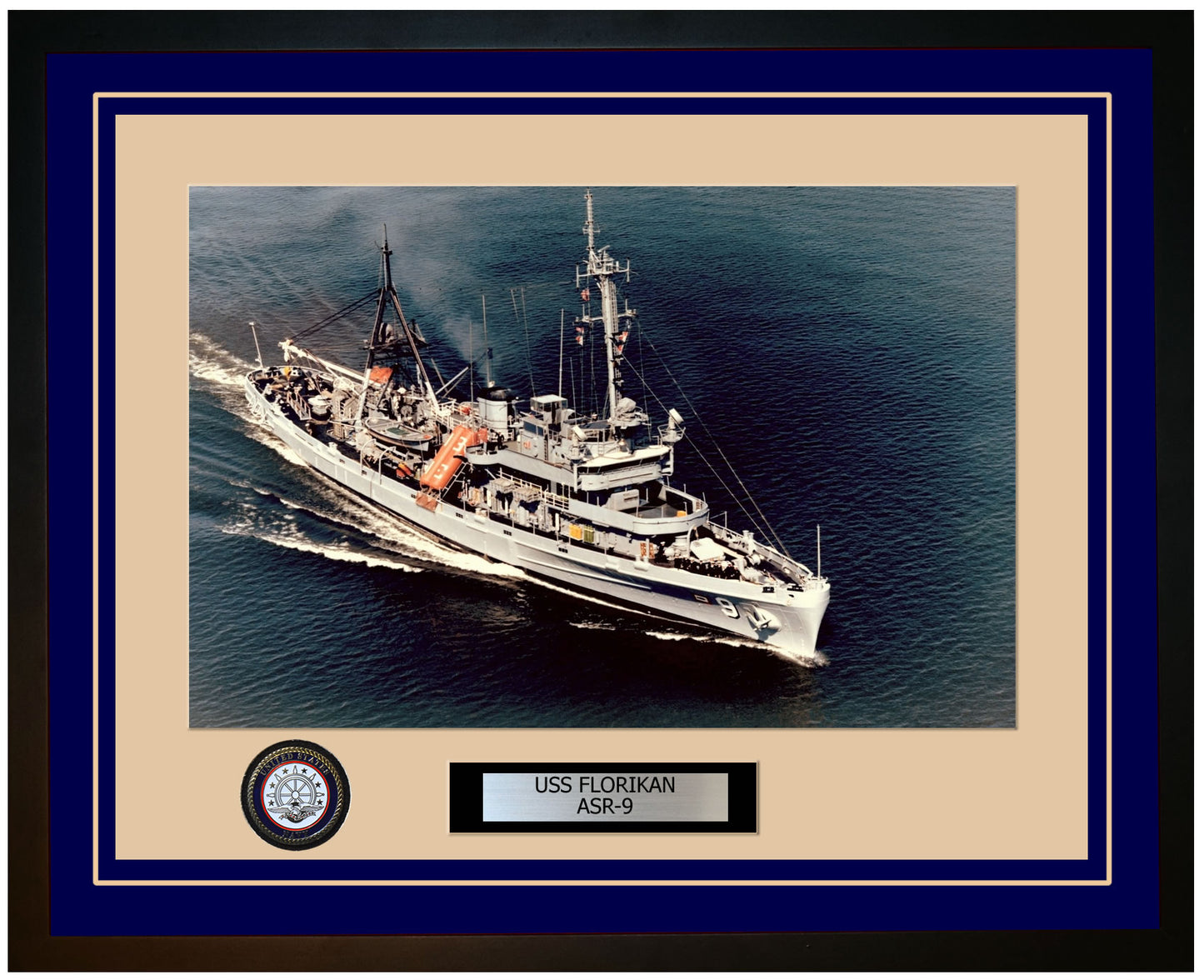 USS FLORIKAN ASR-9 Framed Navy Ship Photo Blue
