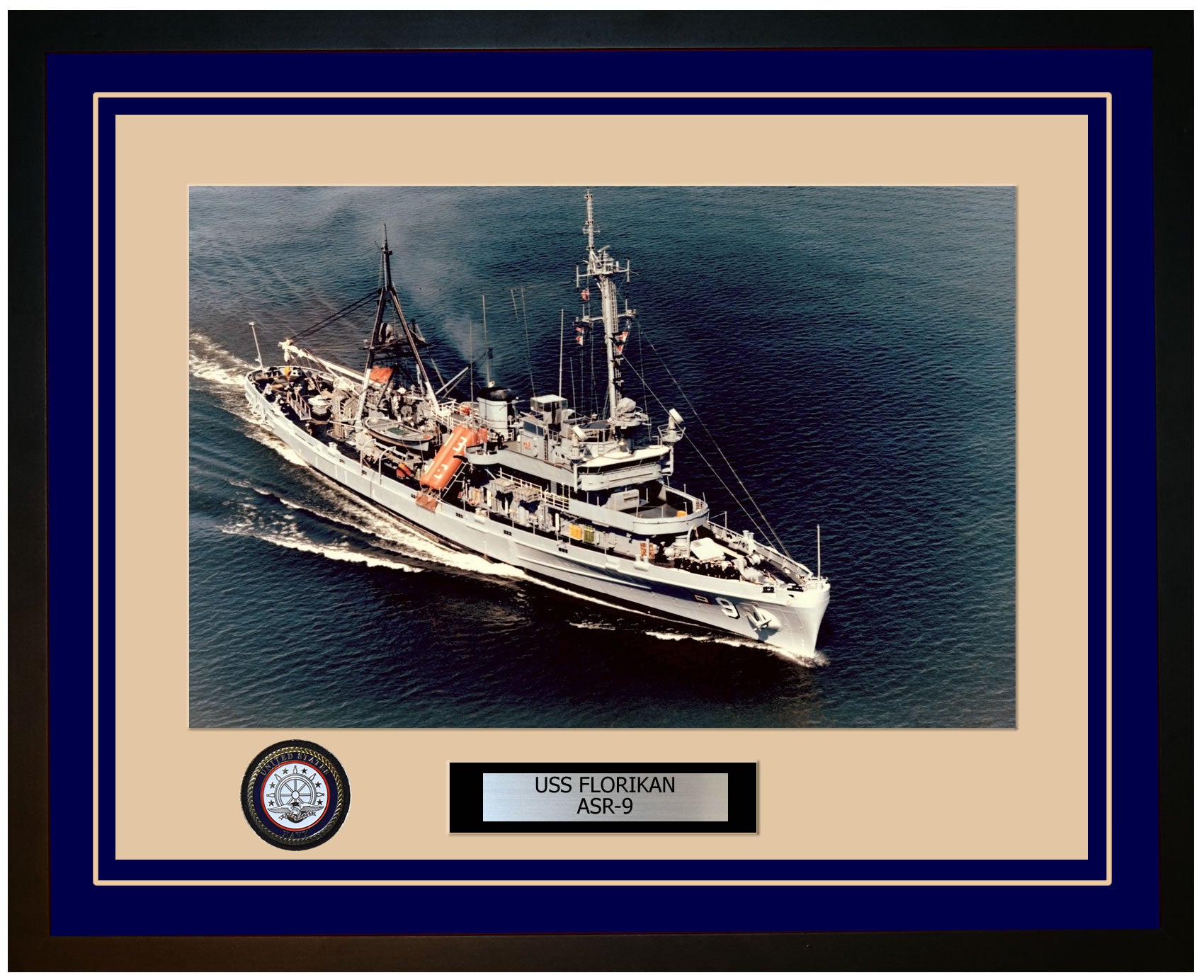 USS FLORIKAN ASR-9 Framed Navy Ship Photo Blue