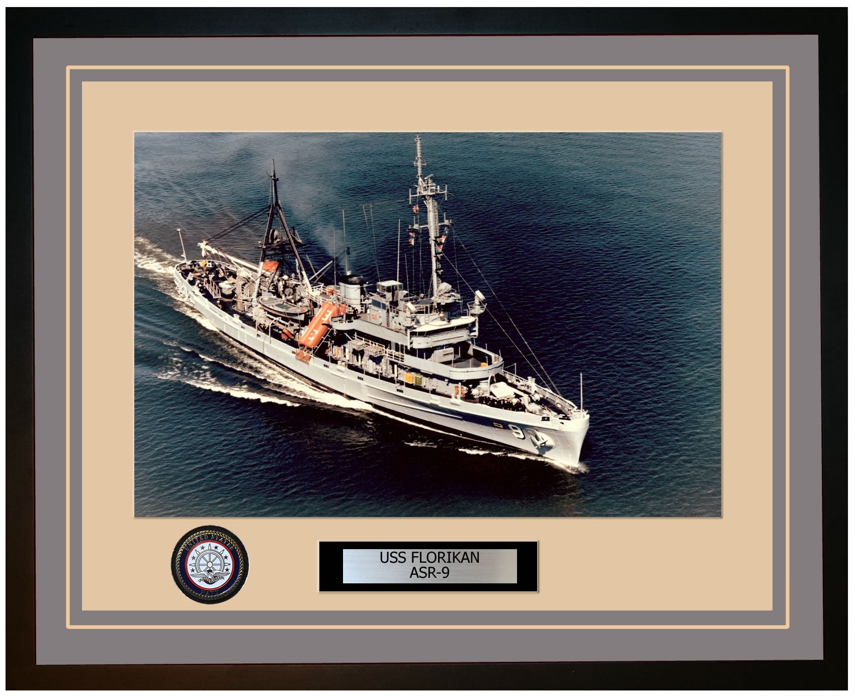 USS FLORIKAN ASR-9 Framed Navy Ship Photo Grey
