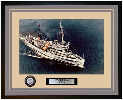USS FLORIKAN ASR-9 Framed Navy Ship Photo Grey