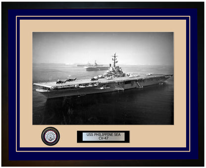 USS PHILIPPINE SEA CV-47 Framed Navy Ship Photo Blue