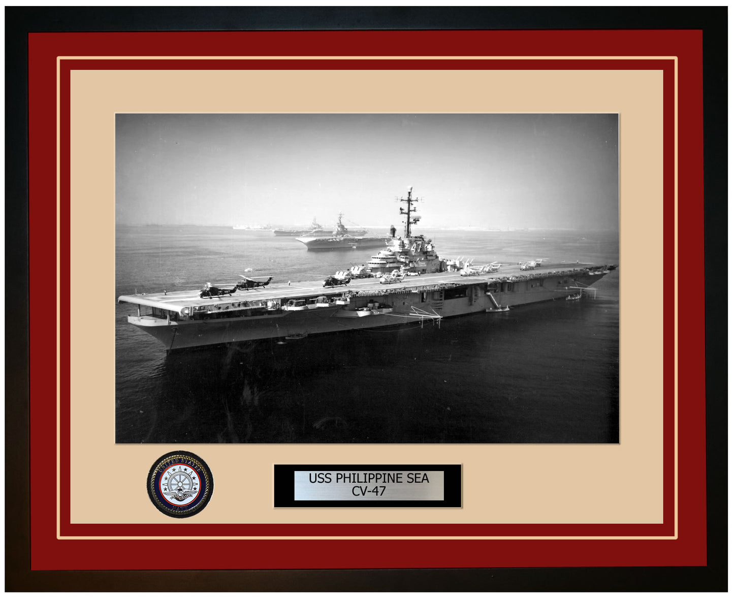 USS PHILIPPINE SEA CV-47 Framed Navy Ship Photo Burgundy